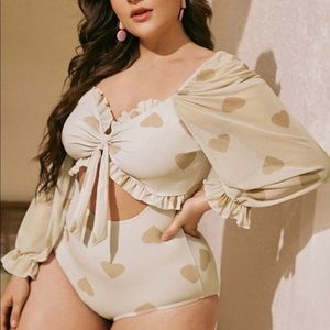 Emery Rose heart print one piece swimsuit, NWT, 1x